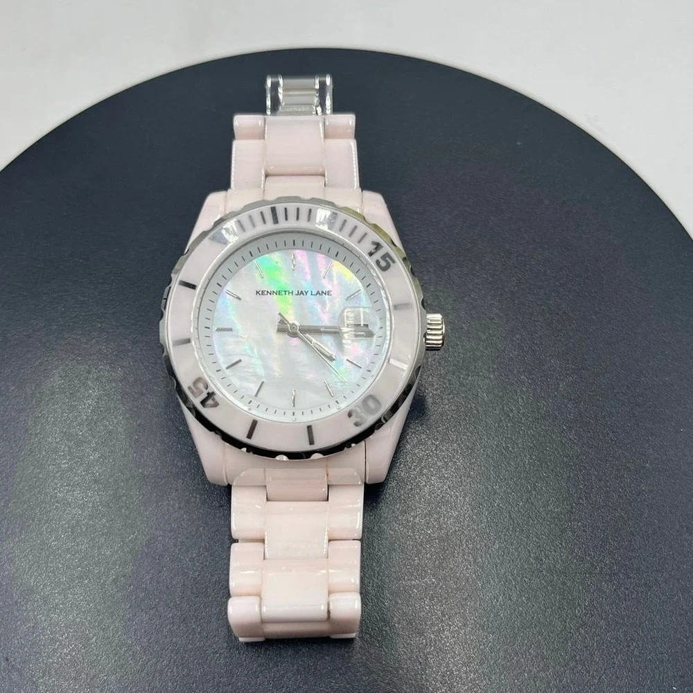 Kenneth Jay lane KJL Vintage Pale‎ Pink Ceramic 3000 series Womens Wrist Watch